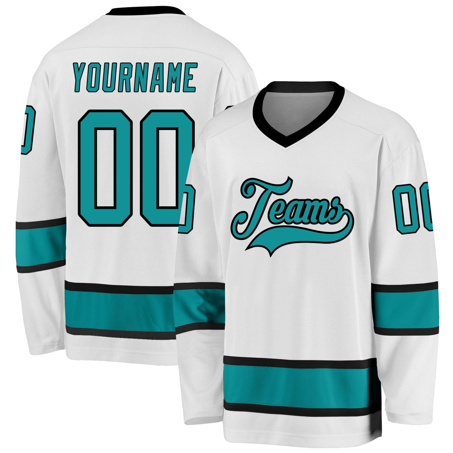 Custom White Aqua-Black Hockey Jersey - Sky-Custom