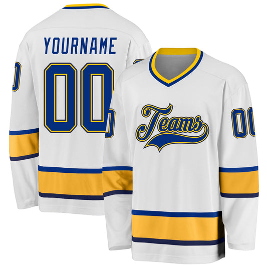 Custom White Royal-Gold Hockey Jersey - Sky-Custom