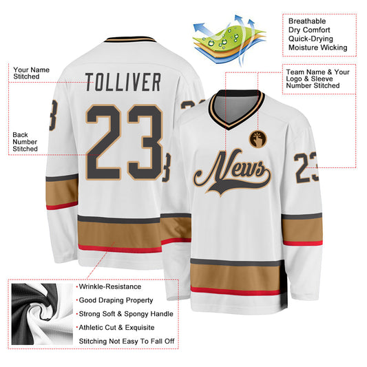 Custom White Steel Gray-Old Gold Hockey Jersey - Sky-Custom