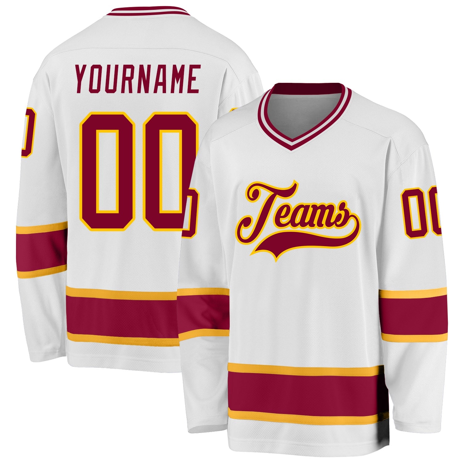 Custom White Maroon-Gold Hockey Jersey - Sky-Custom