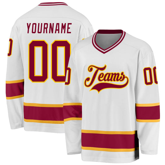 Custom White Maroon-Gold Hockey Jersey - Sky-Custom
