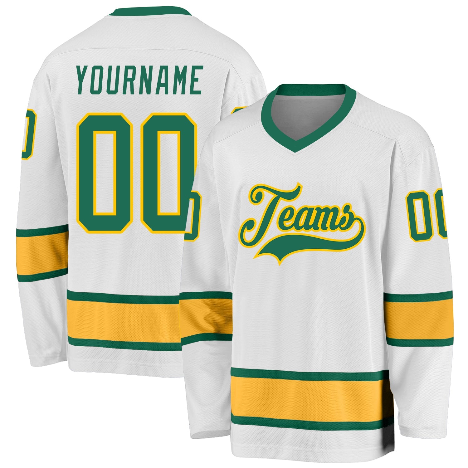 Custom White Kelly Green-Gold Hockey Jersey - Sky-Custom