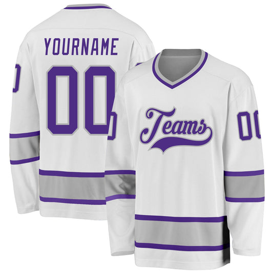 Custom White Purple-Gray Hockey Jersey - Sky-Custom