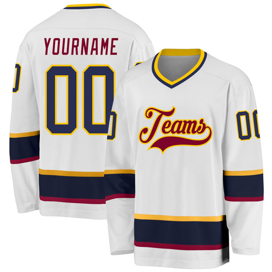 Custom White Navy-Maroon Hockey Jersey - Sky-Custom