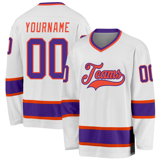 Custom White Purple-Orange Hockey Jersey - Sky-Custom