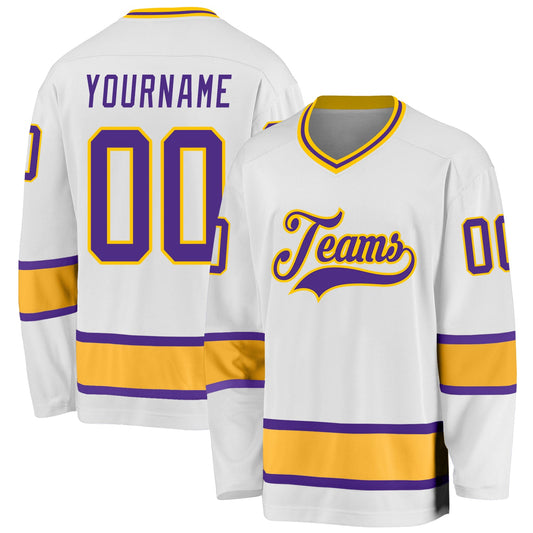 Custom White Purple-Gold Hockey Jersey - Sky-Custom