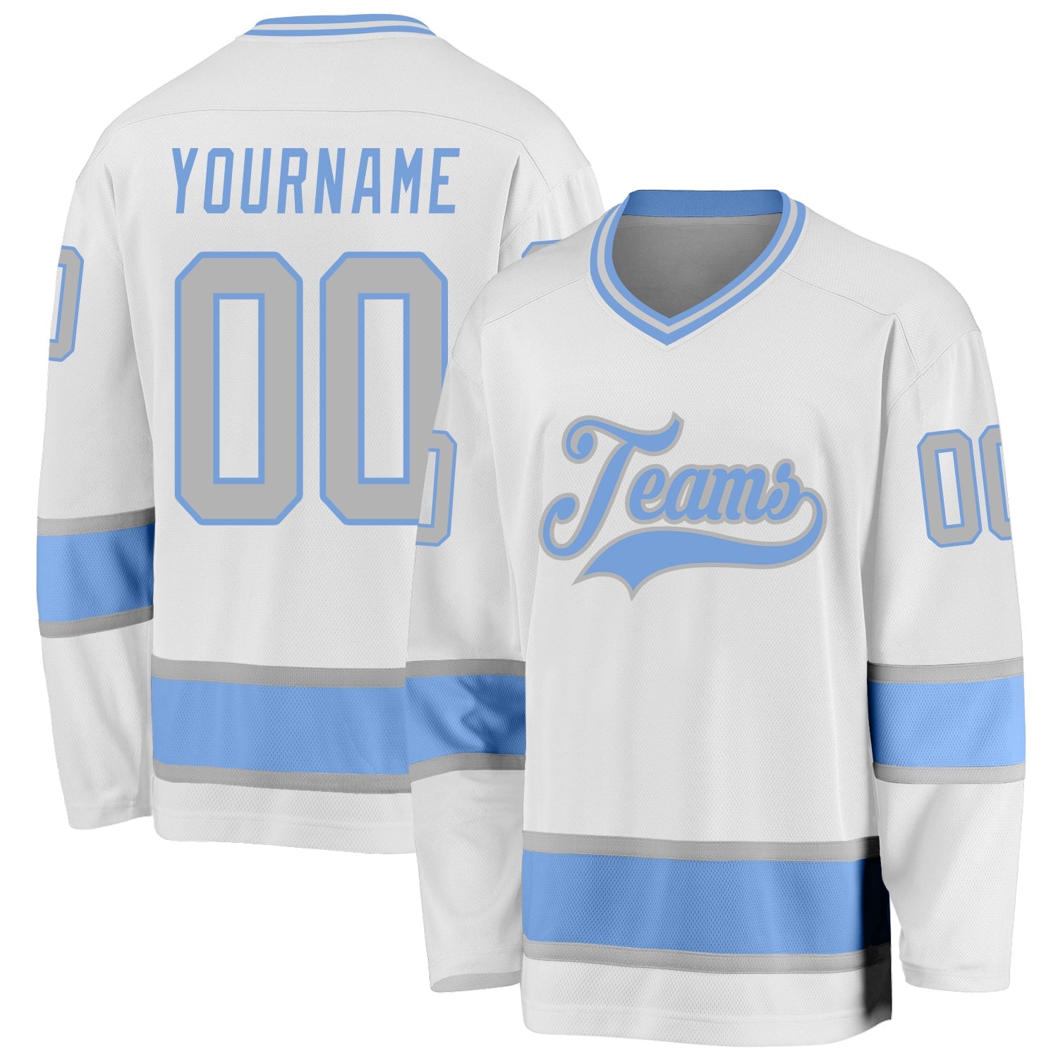 Custom White Gray-Light Blue Hockey Jersey - Sky-Custom