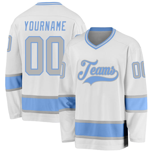 Custom White Gray-Light Blue Hockey Jersey - Sky-Custom