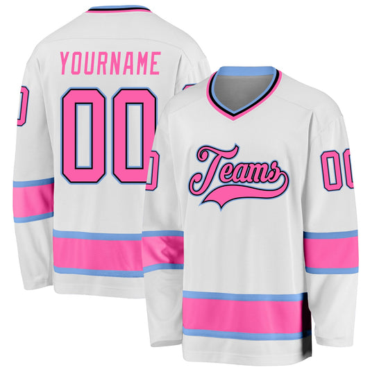 Custom White Pink-Light Blue Hockey Jersey - Sky-Custom
