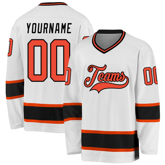 Custom White Orange-Black Hockey Jersey - Sky-Custom