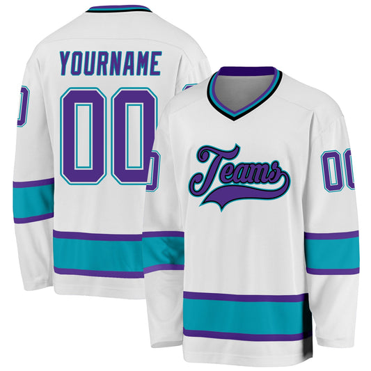 Custom White Purple-Teal Hockey Jersey - Sky-Custom