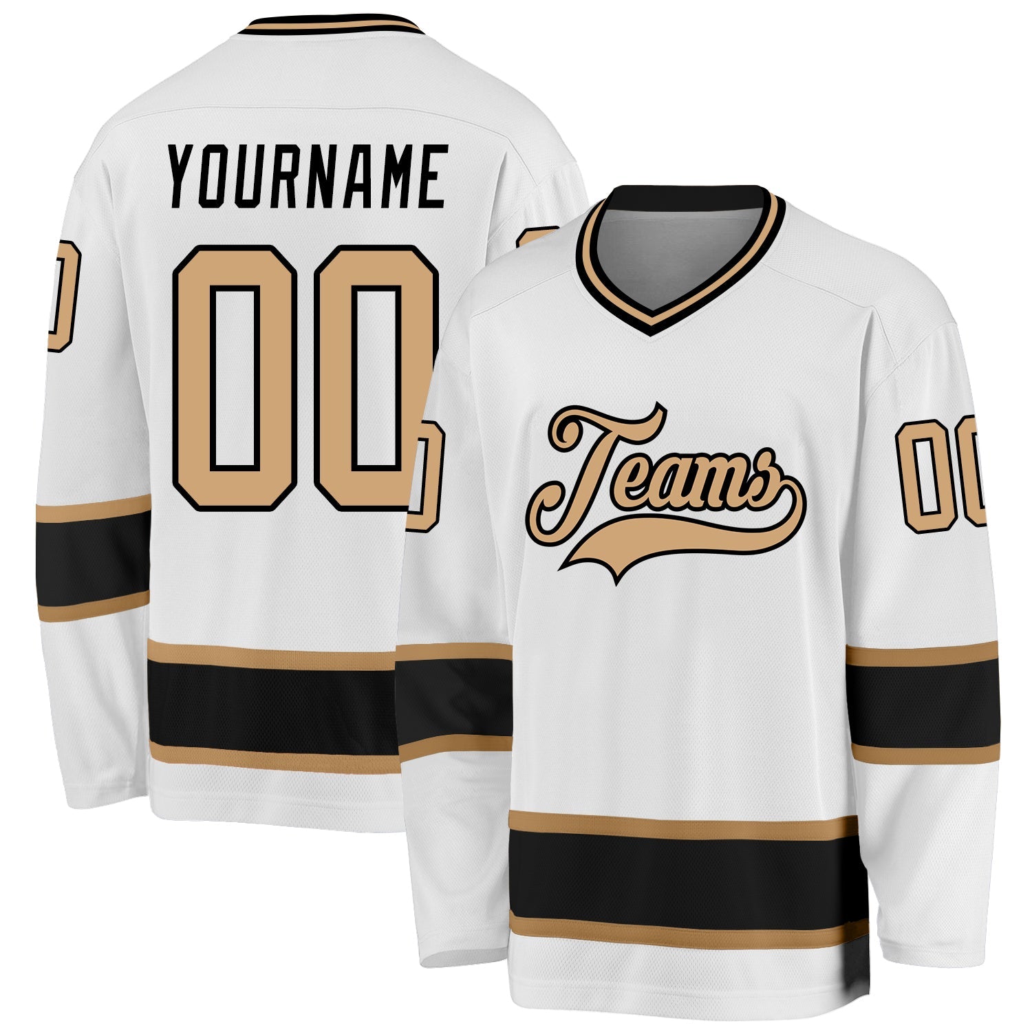 Custom White Old Gold-Black Hockey Jersey - Sky-Custom
