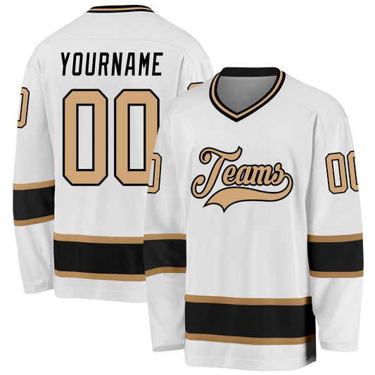 Custom White Old Gold-Black Hockey Jersey - Sky-Custom