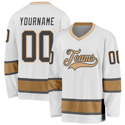 Custom White Steel Gray-Old Gold Hockey Jersey - Sky-Custom