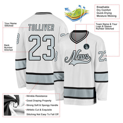 Custom White Silver-Black Hockey Jersey - Sky-Custom