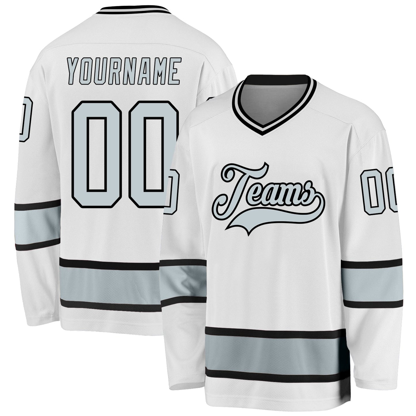 Custom White Silver-Black Hockey Jersey - Sky-Custom