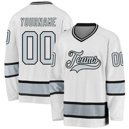 Custom White Silver-Black Hockey Jersey - Sky-Custom