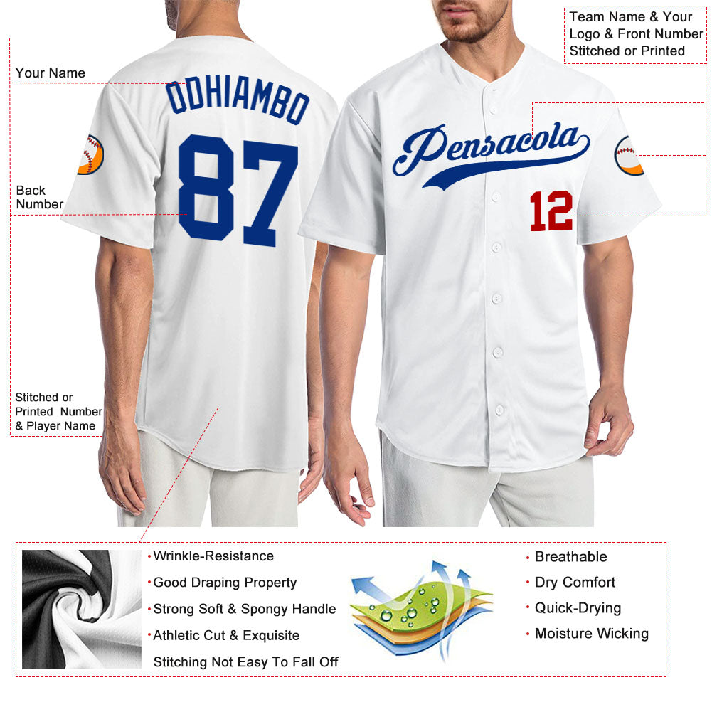 Custom White Royal-Red Authentic Baseball Jersey - Sky-Custom