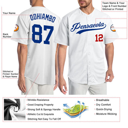 Custom White Royal-Red Authentic Baseball Jersey - Sky-Custom