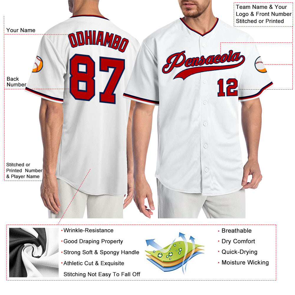 Custom White Red-Navy Authentic Baseball Jersey - Sky-Custom