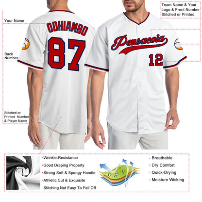 Custom White Red-Navy Authentic Baseball Jersey - Sky-Custom