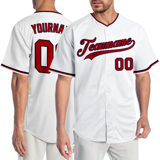 Custom White Red-Navy Authentic Baseball Jersey - Sky-Custom