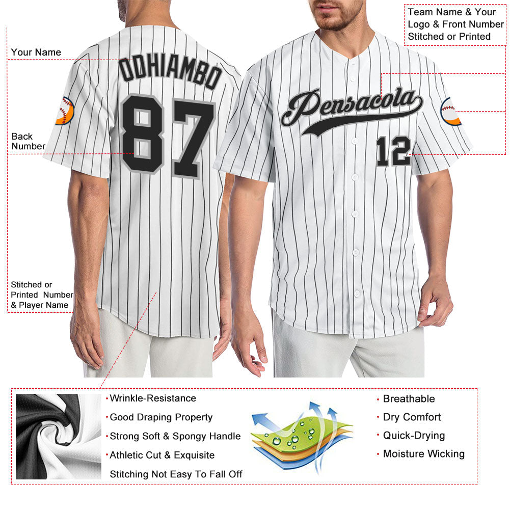 Custom White Black Pinstripe Black-Gray Authentic Baseball Jersey - Sky-Custom