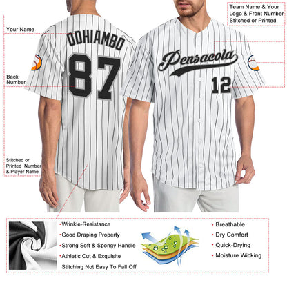Custom White Black Pinstripe Black-Gray Authentic Baseball Jersey - Sky-Custom