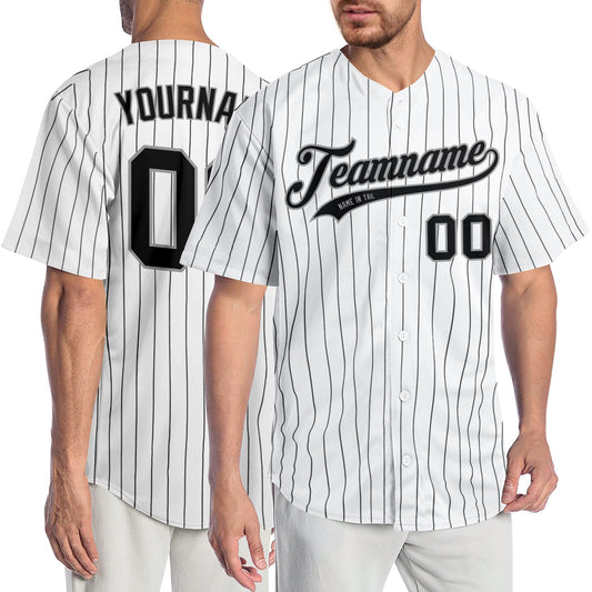 Custom White Black Pinstripe Black-Gray Authentic Baseball Jersey - Sky-Custom