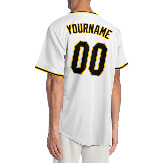 Custom White Black-Gold Authentic Baseball Jersey - Sky-Custom