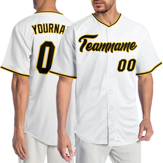 Custom White Black-Gold Authentic Baseball Jersey - Sky-Custom