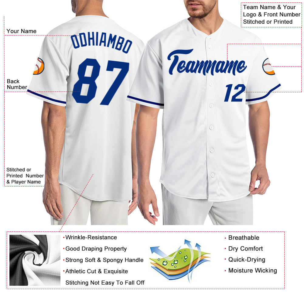 Custom White Royal Authentic Baseball Jersey - Sky-Custom
