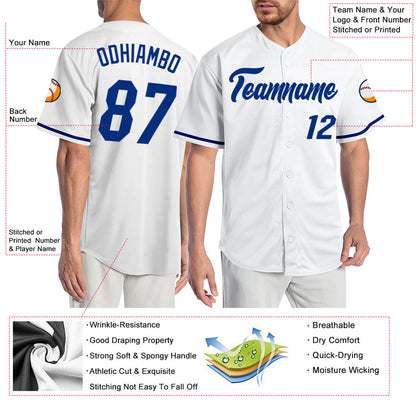 Custom White Royal Authentic Baseball Jersey - Sky-Custom