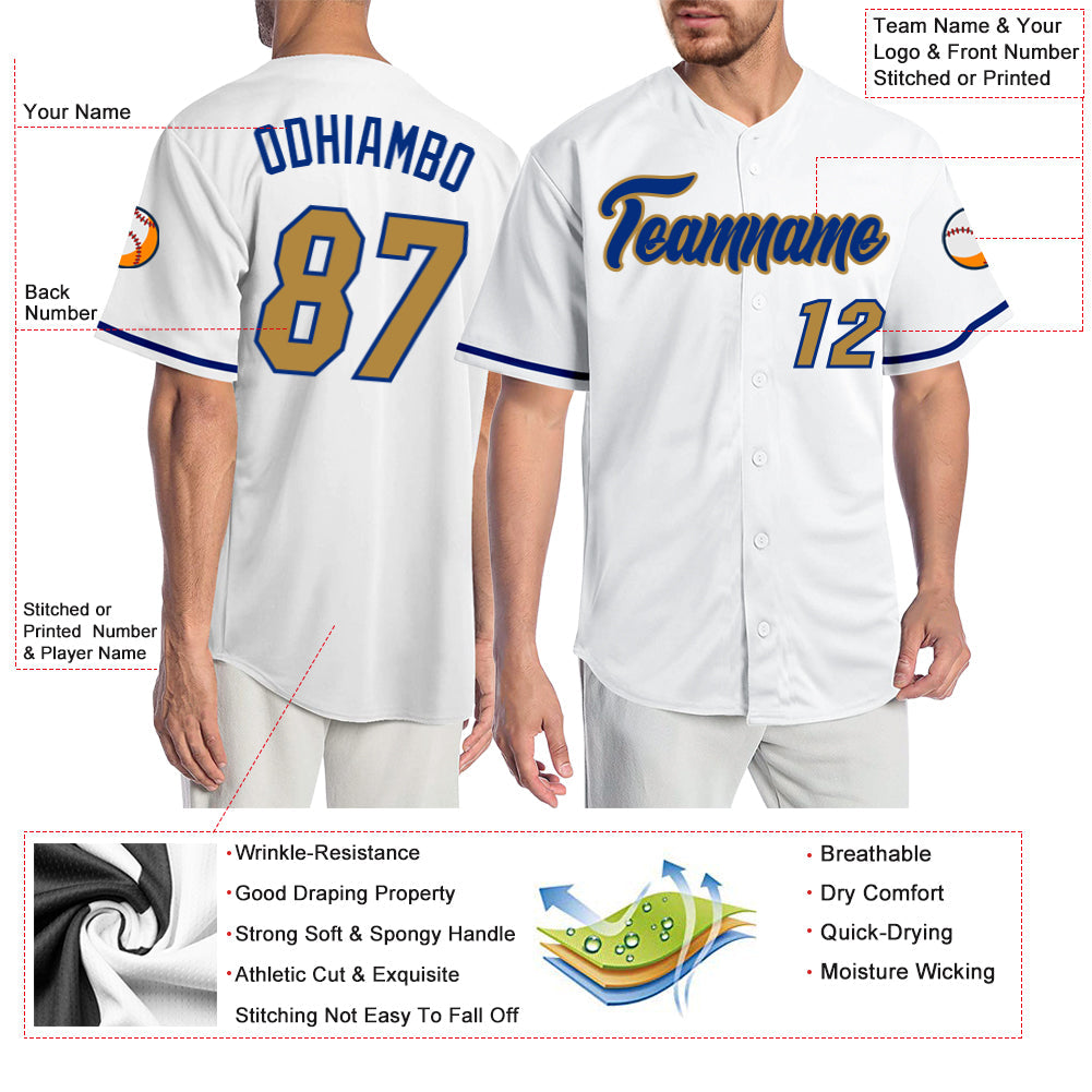 Custom White Old Gold-Royal Authentic Baseball Jersey - Sky-Custom