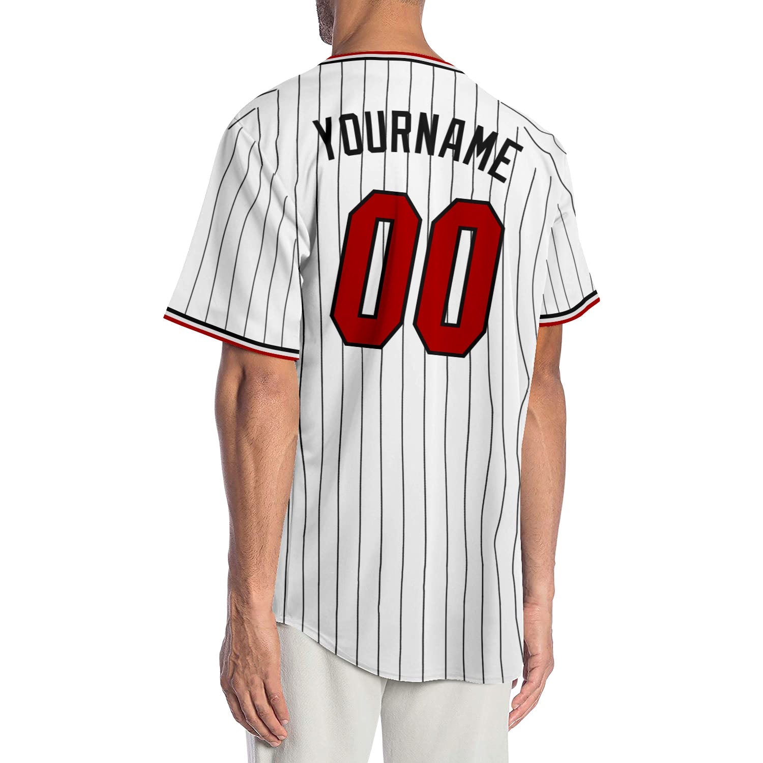 Custom White Black Pinstripe Red-Black Authentic Baseball Jersey - Sky-Custom