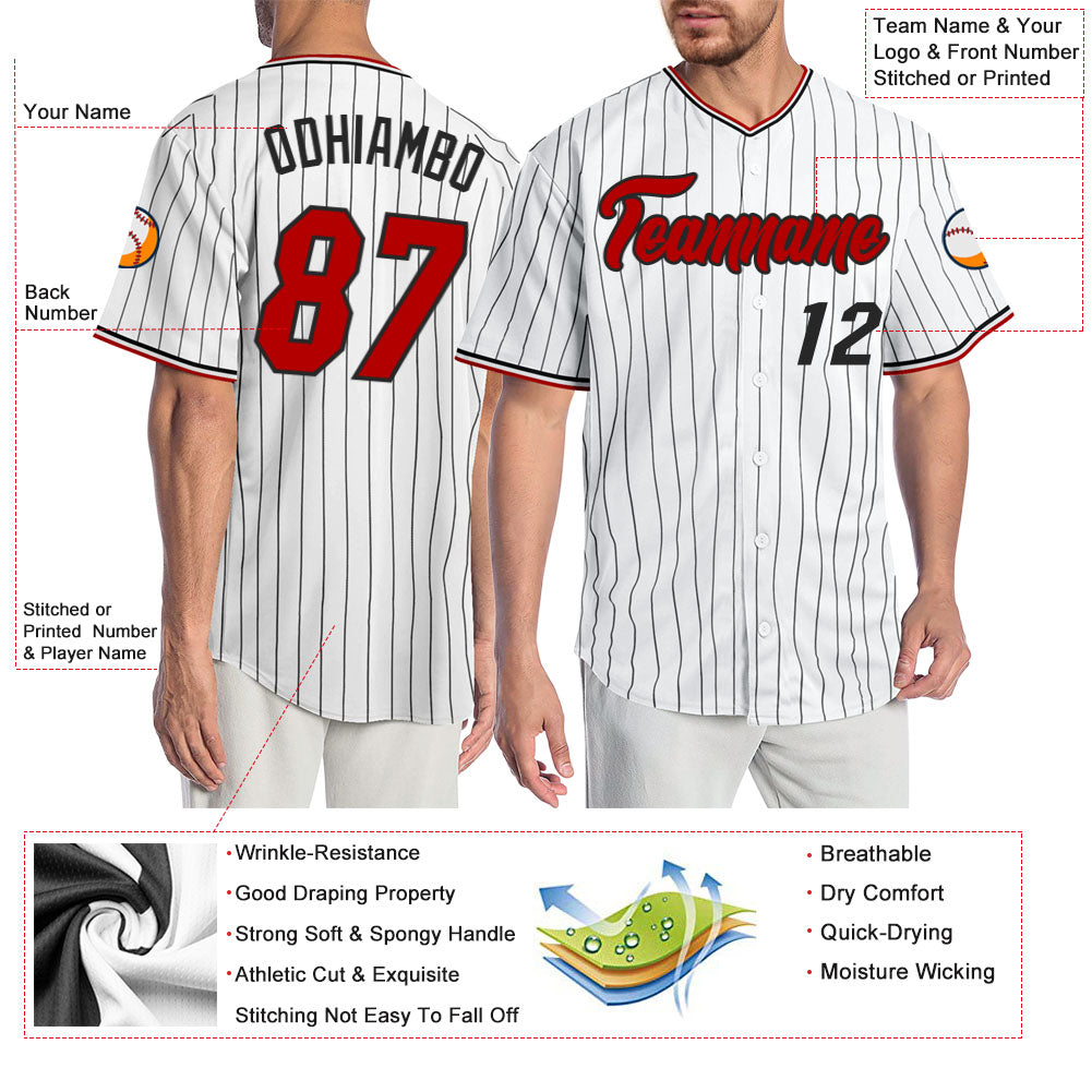 Custom White Black Pinstripe Red-Black Authentic Baseball Jersey - Sky-Custom