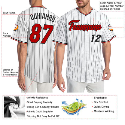 Custom White Black Pinstripe Red-Black Authentic Baseball Jersey - Sky-Custom