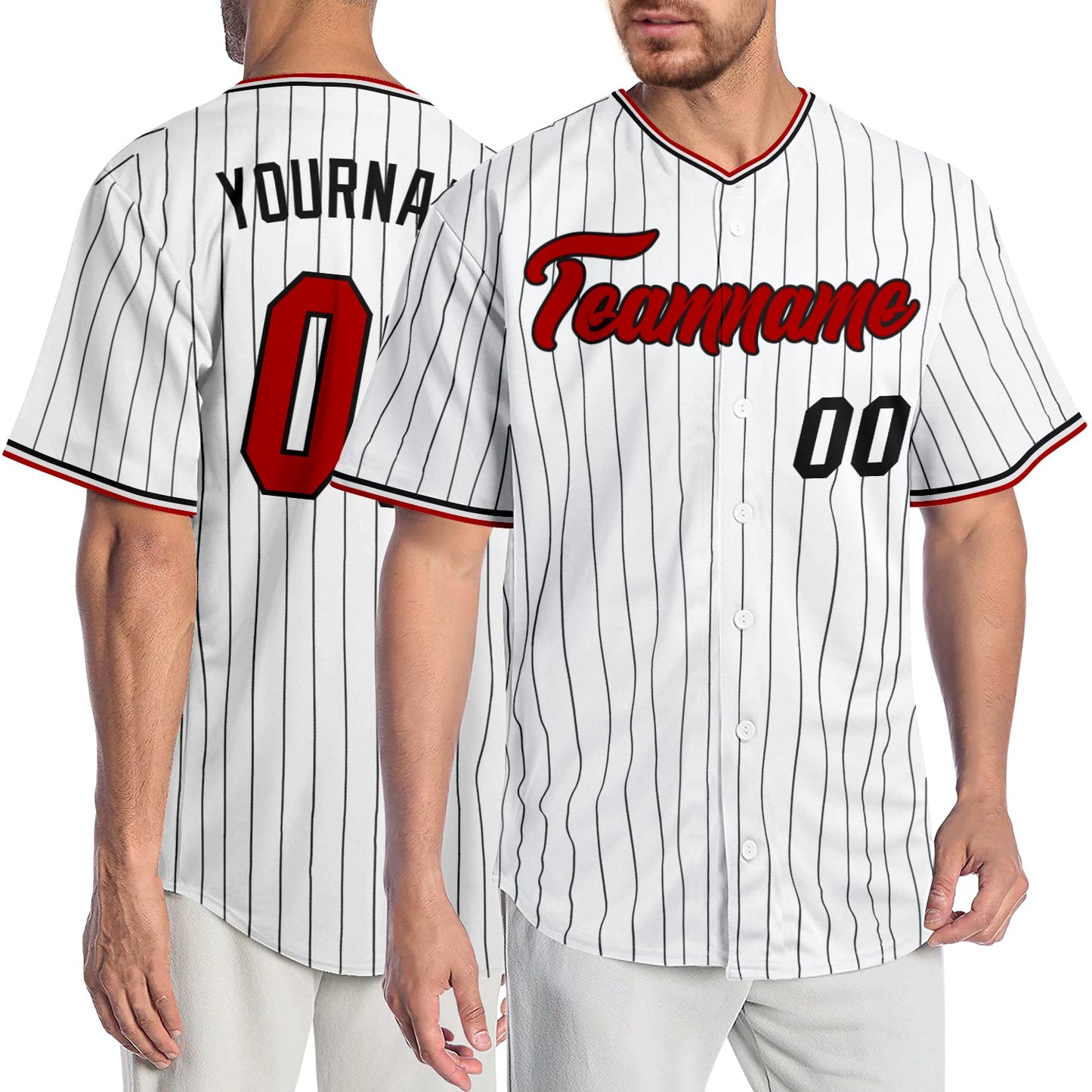 Custom White Black Pinstripe Red-Black Authentic Baseball Jersey - Sky-Custom