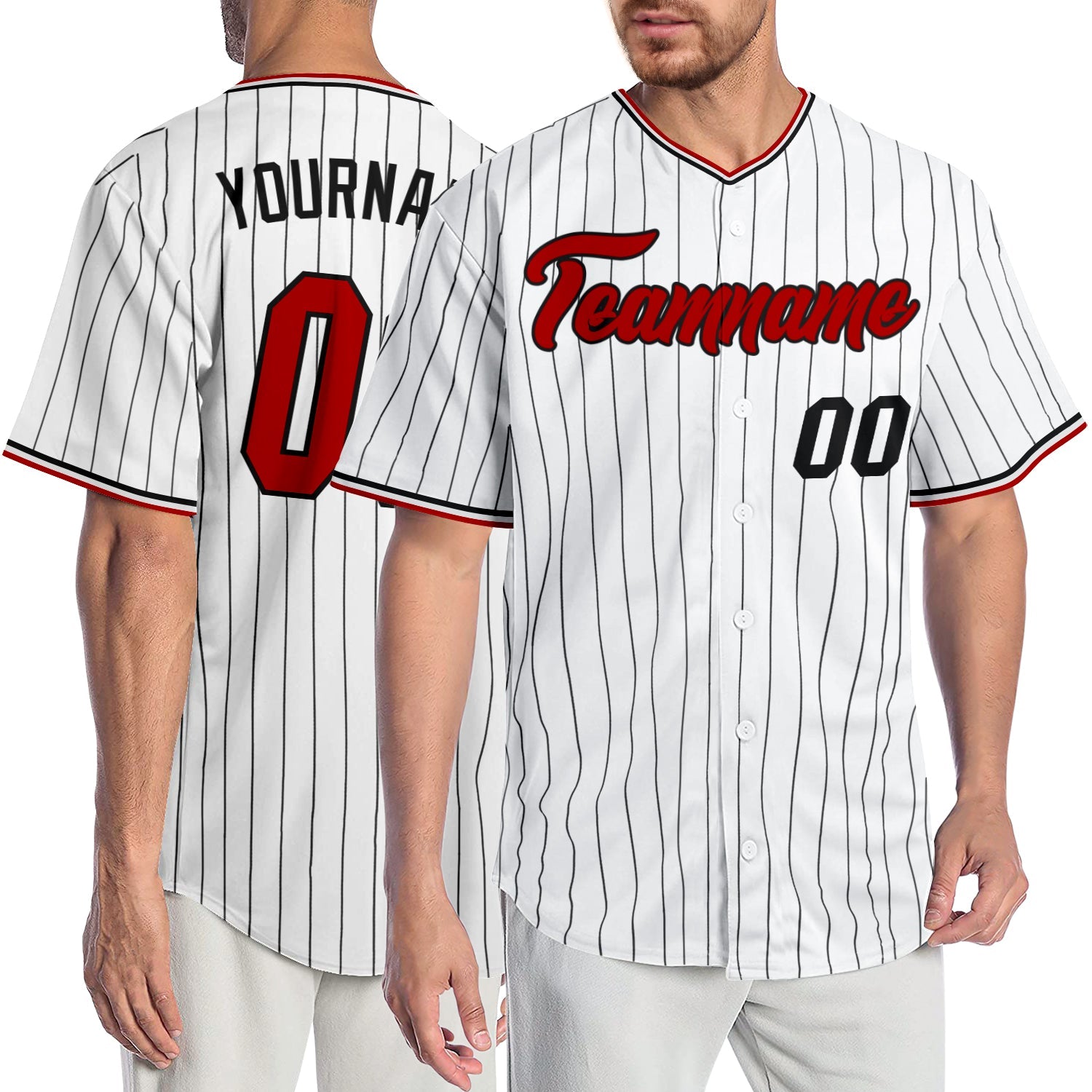 Custom White Black Pinstripe Red-Black Authentic Baseball Jersey - Sky-Custom