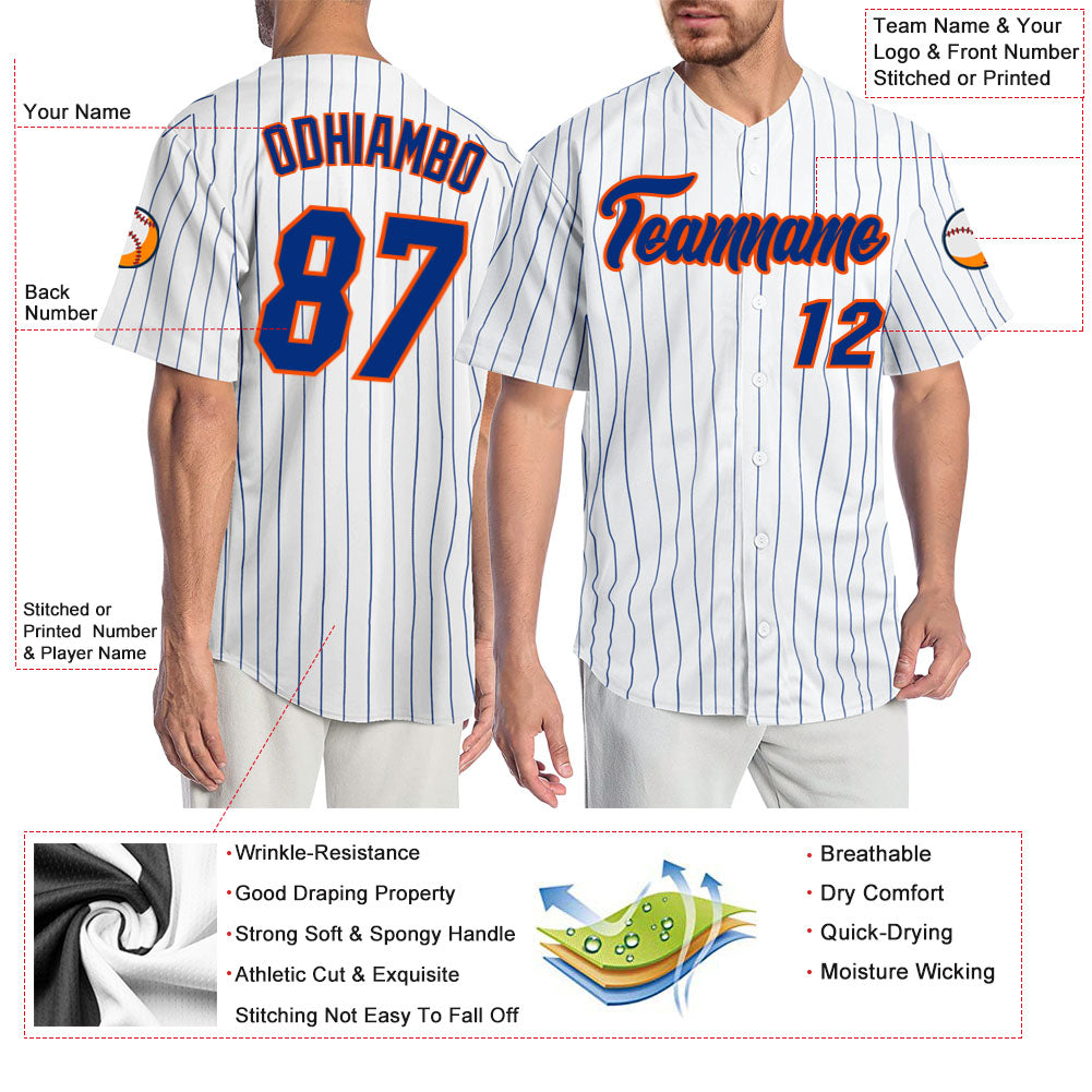 Custom White Royal Pinstripe Royal-Orange Authentic Baseball Jersey - Sky-Custom
