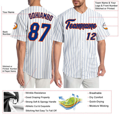 Custom White Royal Pinstripe Royal-Orange Authentic Baseball Jersey - Sky-Custom