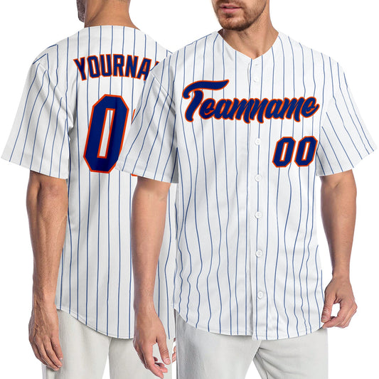 Custom White Royal Pinstripe Royal-Orange Authentic Baseball Jersey - Sky-Custom
