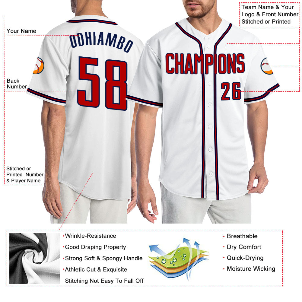 Custom White Red-Navy Authentic Baseball Jersey - Sky-Custom