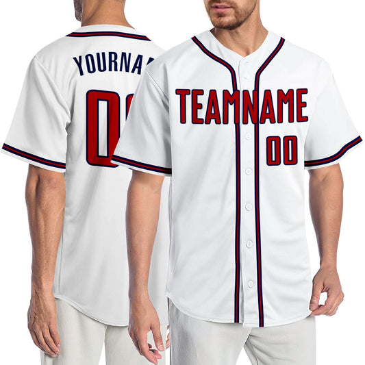 Custom White Red-Navy Authentic Baseball Jersey - Sky-Custom