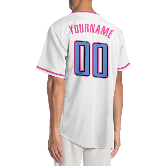Custom White Light Blue-Pink Authentic Baseball Jersey - Sky-Custom