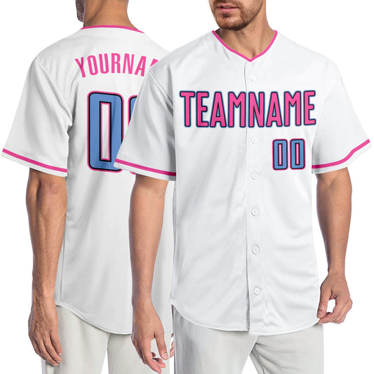 Custom White Light Blue-Pink Authentic Baseball Jersey - Sky-Custom