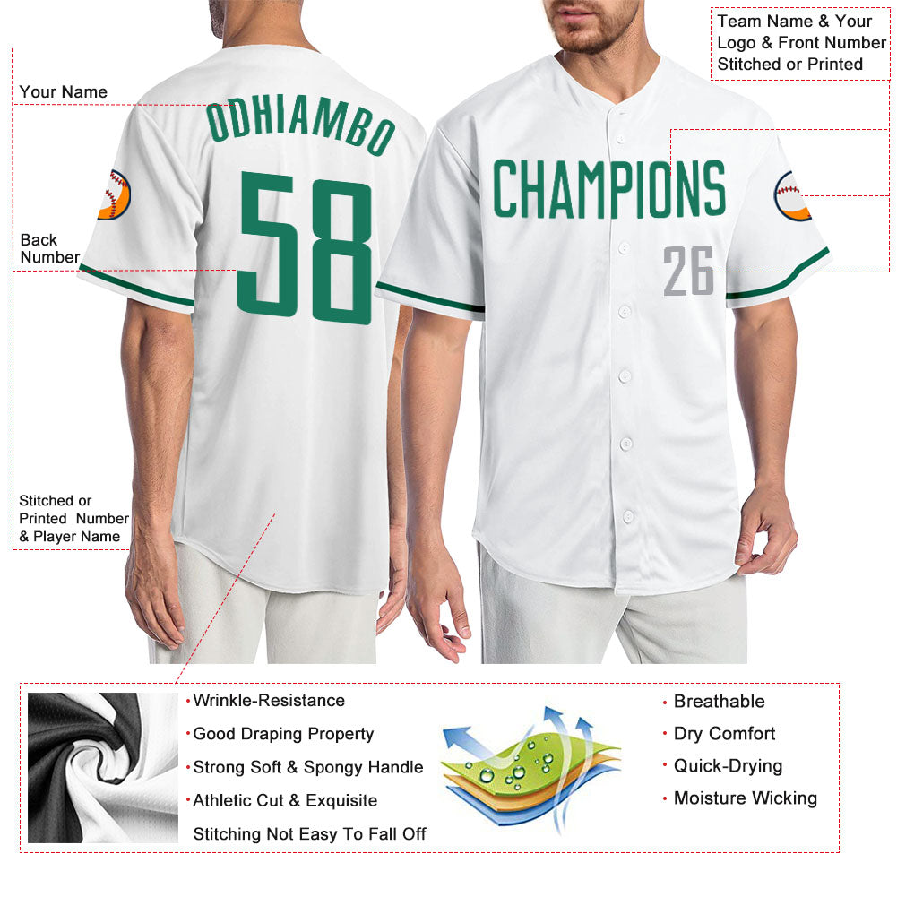 Custom White Kelly Green-Gray Authentic Baseball Jersey - Sky-Custom