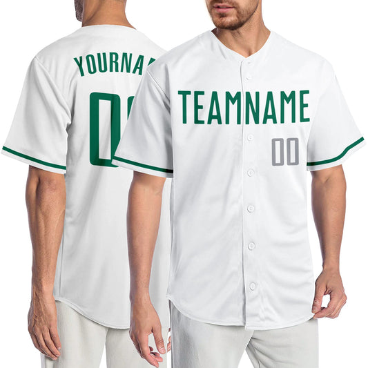 Custom White Kelly Green-Gray Authentic Baseball Jersey - Sky-Custom