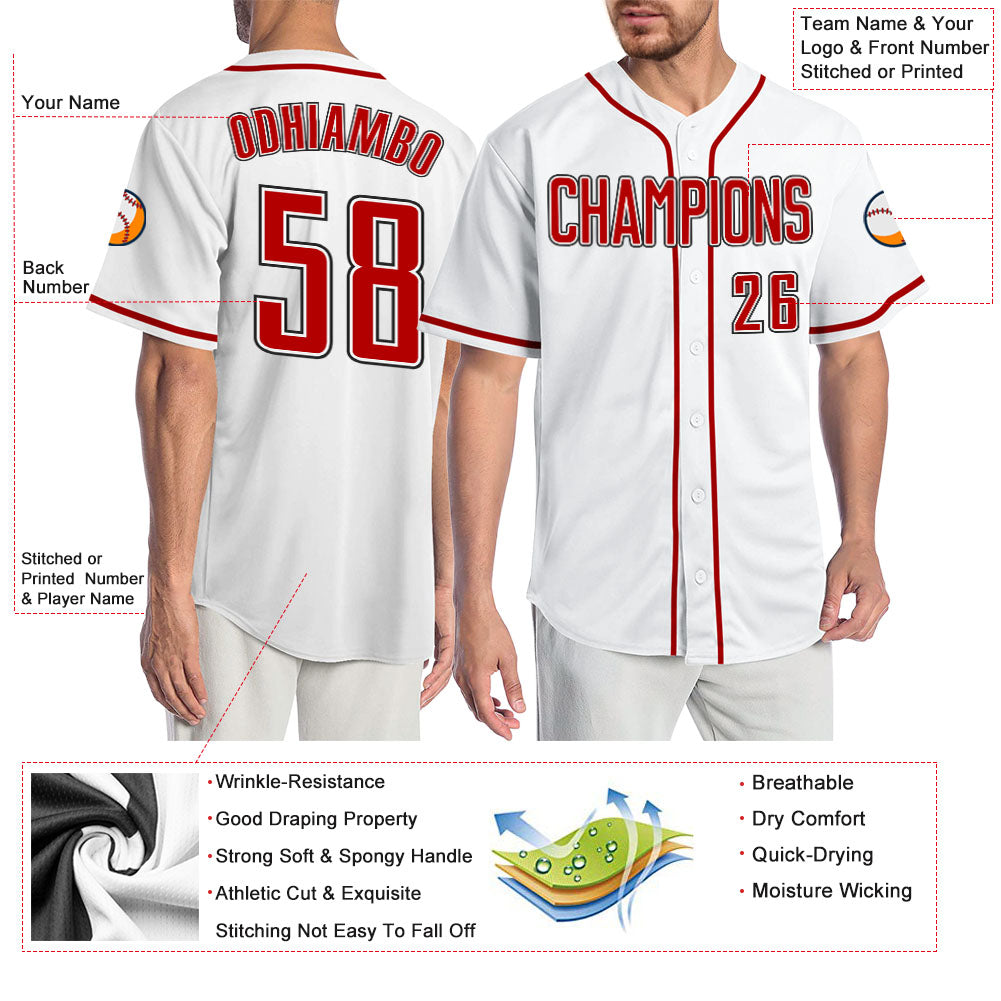 Custom White Red-Black Authentic Baseball Jersey - Sky-Custom