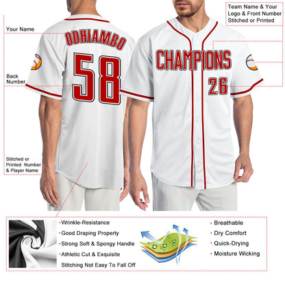 Custom White Red-Black Authentic Baseball Jersey - Sky-Custom